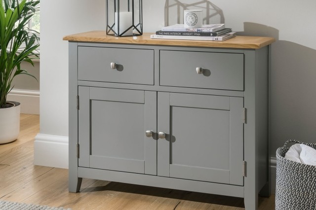Chester Oak Painted Grey - Small 2 Door Sideboard 95cm Wide| Moles Breath Grey Chester Oak Painted Grey - Small 2 Door Sideboard 95cm Wide| Moles Breath Grey