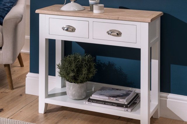 Chester Oak Painted White - 2 Console Table 85cm Wide| F&B All White Chester Oak Painted White - 2 Console Table 85cm Wide| F&B All White