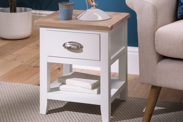 Chester Oak Painted White - Lamp Table 36x40cm| F&B All White Chester Oak Painted White - Lamp Table 36x40cm| F&B All White