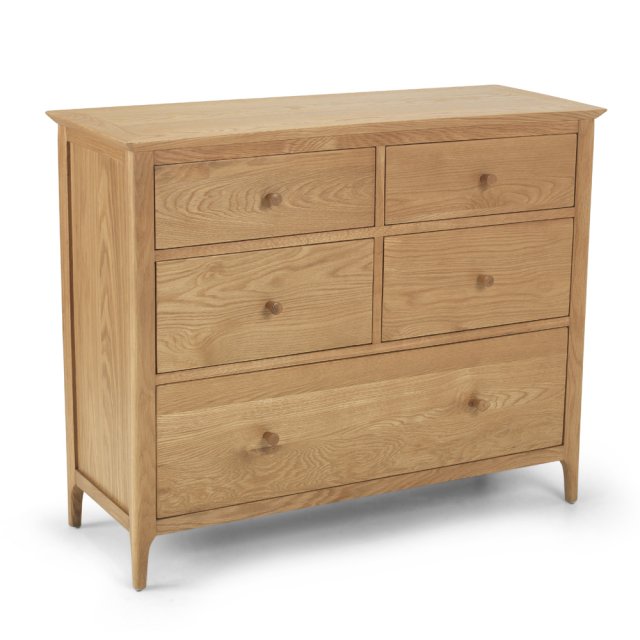 Heritage Oak City - Oregon 5 Drawer Wide Chest of Drawers