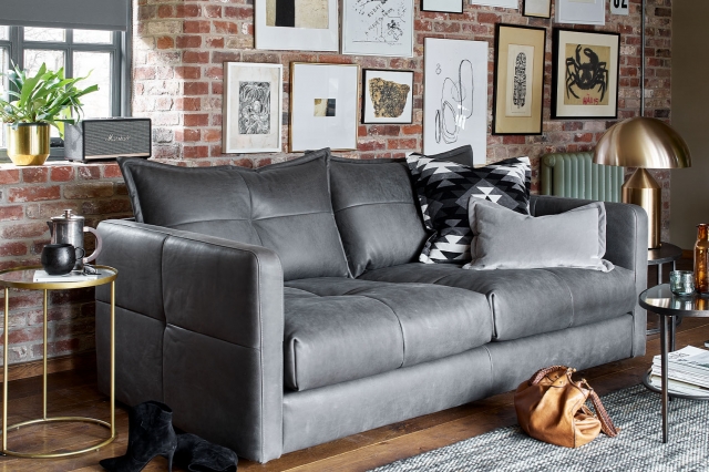 Grey leather sofa 3 seater deals