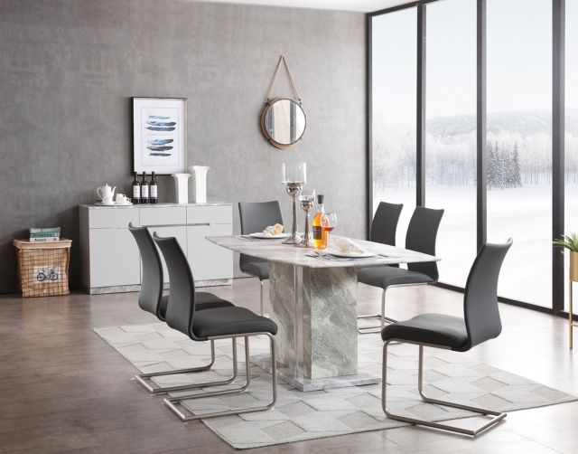 Value Mark Amara Marble Dining Table Set & 4 Grey PU Dining Chairs