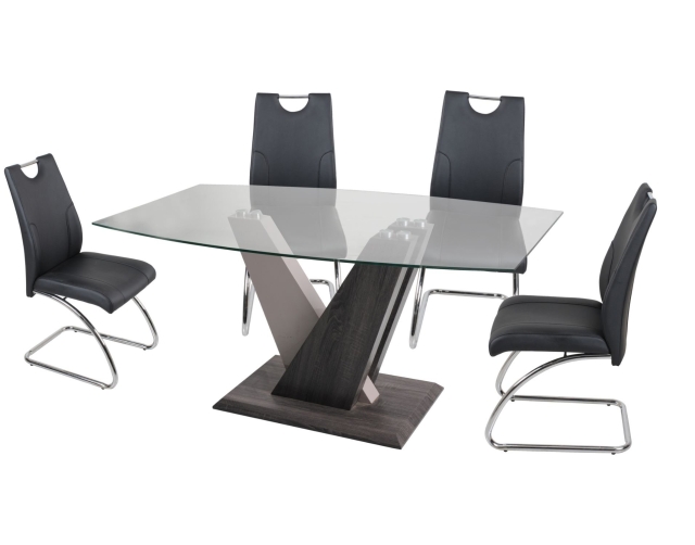 Value Mark Zen Glass Dining Table Set & 4 Dining Chairs in Black