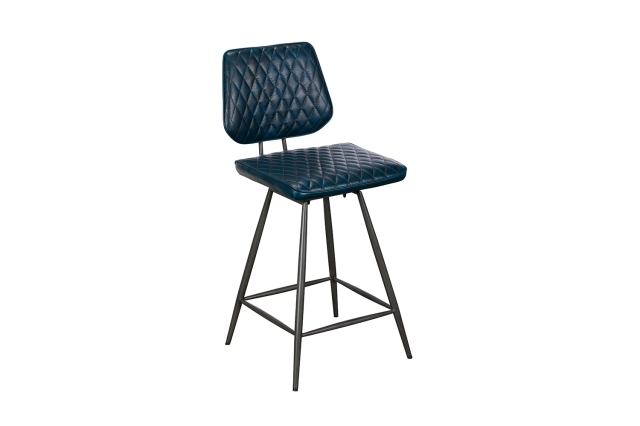 Baker Furniture Dalton Quilted Dark Blue Bar Chair