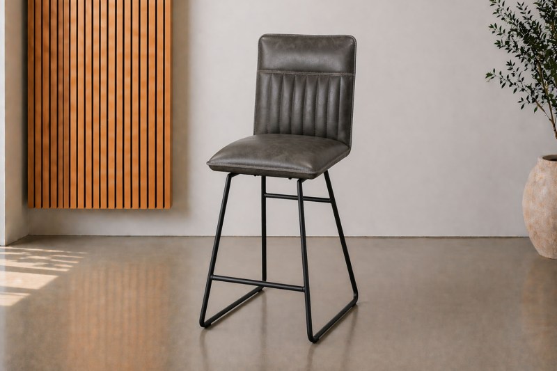 Cooper Grey Leather Bar Chair (Pair) Cooper Grey Leather Bar Chair (Pair)