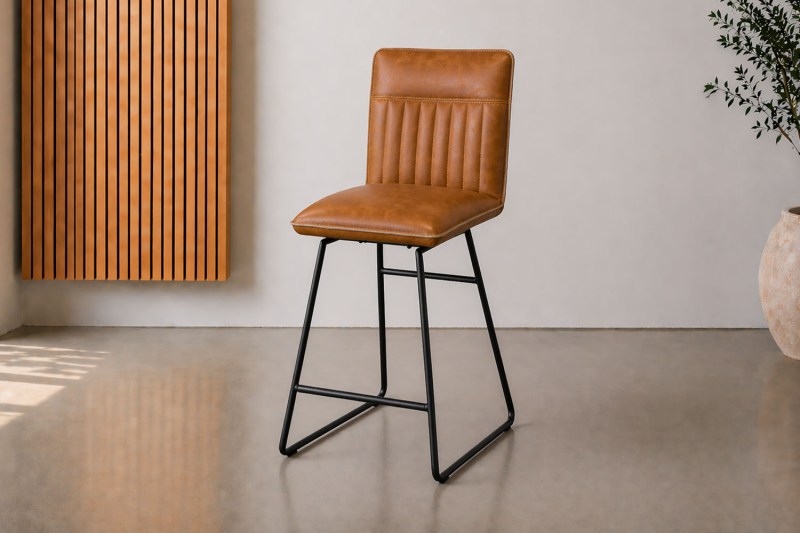 Cooper Tan Leather Bar Chair (Pair) Cooper Tan Leather Bar Chair (Pair)