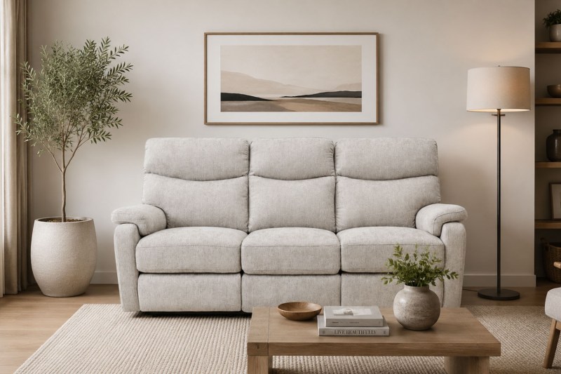 Monet 3 Seater Manual Recliner Sofa in Mink Fabric - STOCK Monet 3 Seater Manual Recliner Sofa in Mink Fabric - STOCK