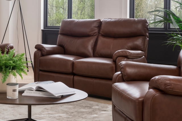 Premier Monet 2 Seater Manual Recliner Sofa in Butterscotch Leather - STOCK