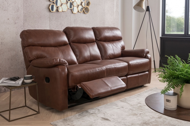 Monet 3 Seater Manual Recliner Sofa in Butterscotch Leather