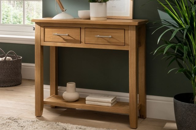 Chester Oak 2 Drawers Console Table 85cm Wide Chester Oak 2 Drawers Console Table 85cm Wide
