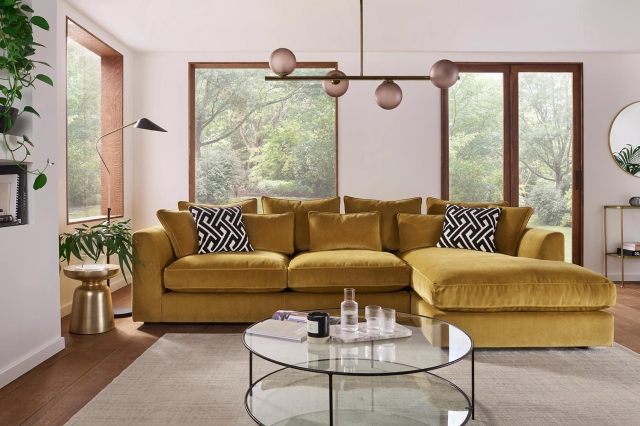 Hadleigh Harrington Large Corner Chaise Sofa - Blue Velvet - Furniture World