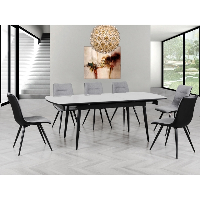 Annaghmore Furniture Caira 160cm Automatic Extension Glass Dining Table in Grey