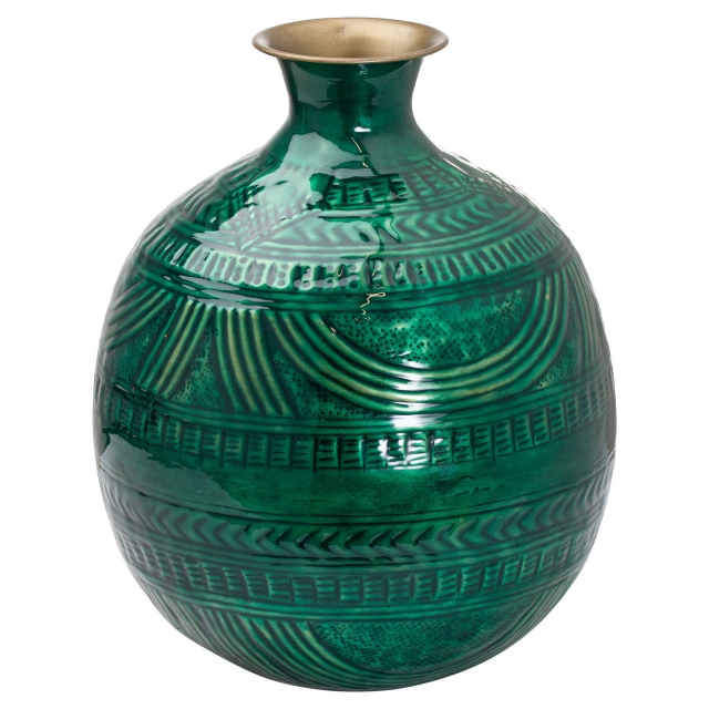 Hill Interiors Online Brass Embossed Ceramic Dipped Squat Vase