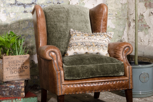 Cream leather clearance wingback chair