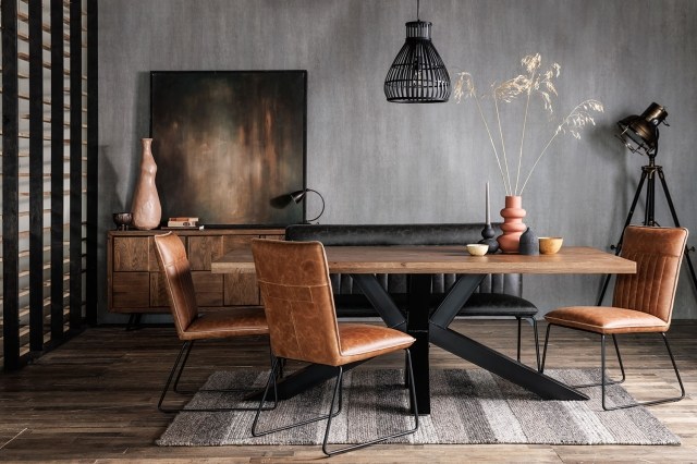 Wood Dining Table Light Tan Leather Dining Chairs Cooper Leather