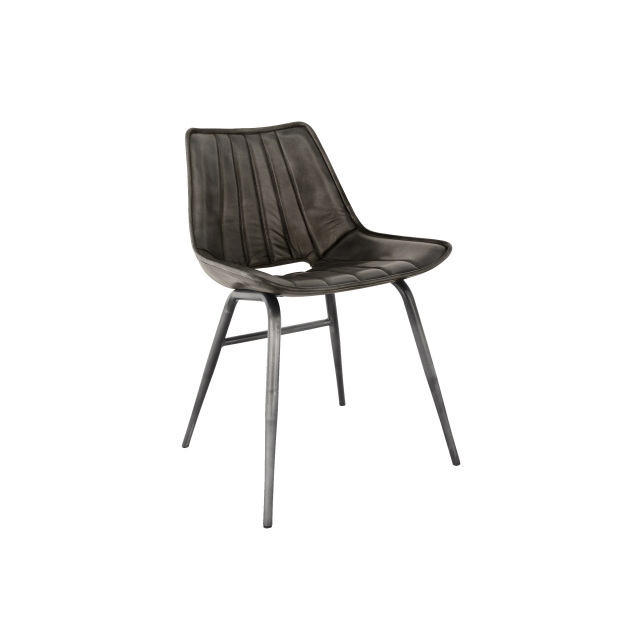 Scoop Leather Iron Dining Chair in Dark Grey Furniture World