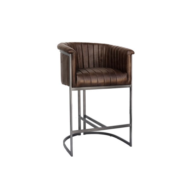 Kettle Interiors Curved Bucket Leather & Iron Bar Chair in Brown