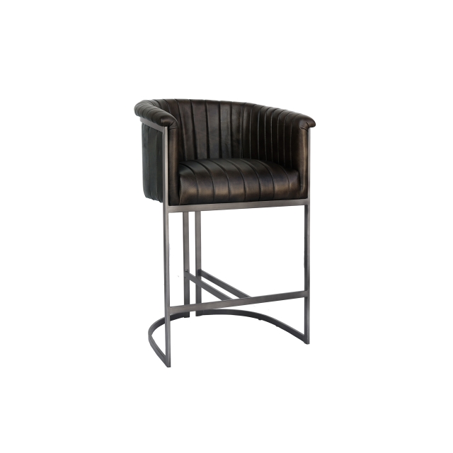 Kettle Interiors Curved Bucket Leather & Iron Bar Chair in Dark Grey