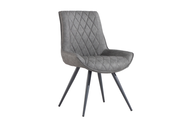 Kettle Interiors Diamond Stitched Dining Chair in Grey PU Leather