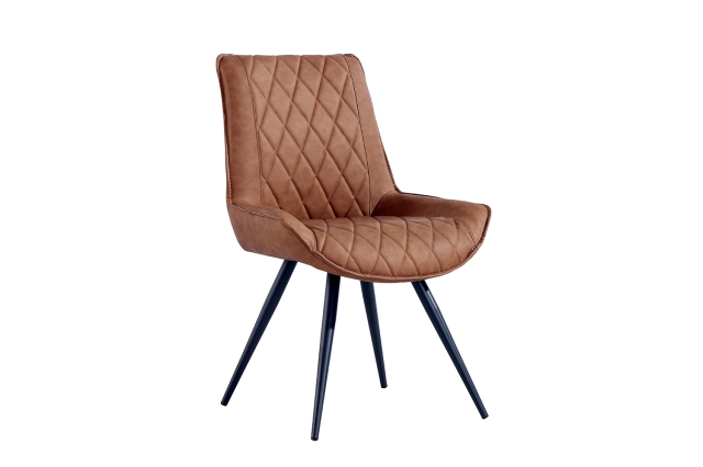 Kettle Interiors Diamond Stitched Dining Chair in Tan PU Leather