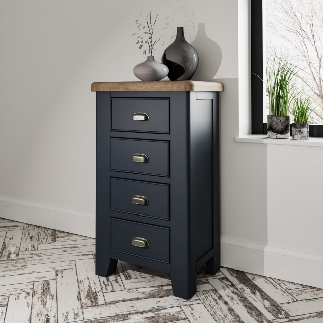 Kettle Interiors Smoked Painted Blue Oak 4 Drawer Chest