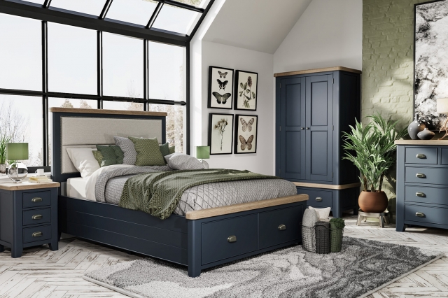 Smoked Painted Blue Oak 6 Drawer Chest