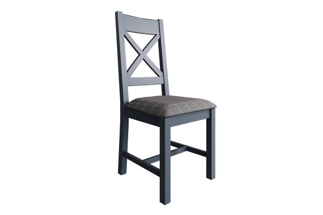 Kettle Interiors Smoked Painted Blue Oak Cross Back Dining Chair Grey Check