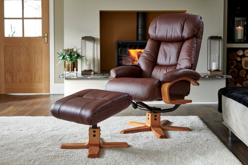 Nice Leather Swivel Recliner Chair & Stool Nice Leather Swivel Recliner Chair & Stool