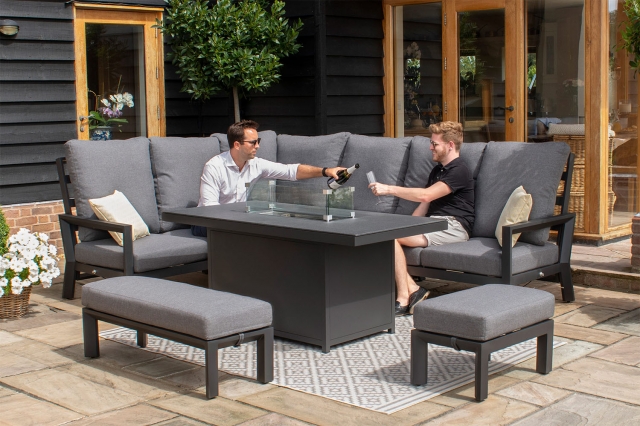 Maze Manhattan Reclining Aluminium Corner Dining Set with Fire Pit