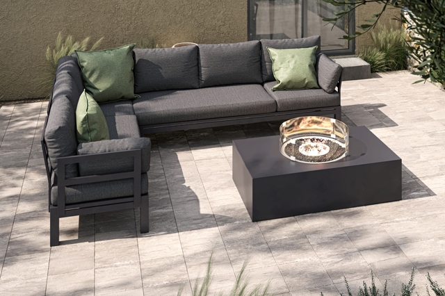 Maze Rattan Ltd Maze Oslo Aluminium Corner Group with Rectangular Gas Fire Pit Table in Charcoal