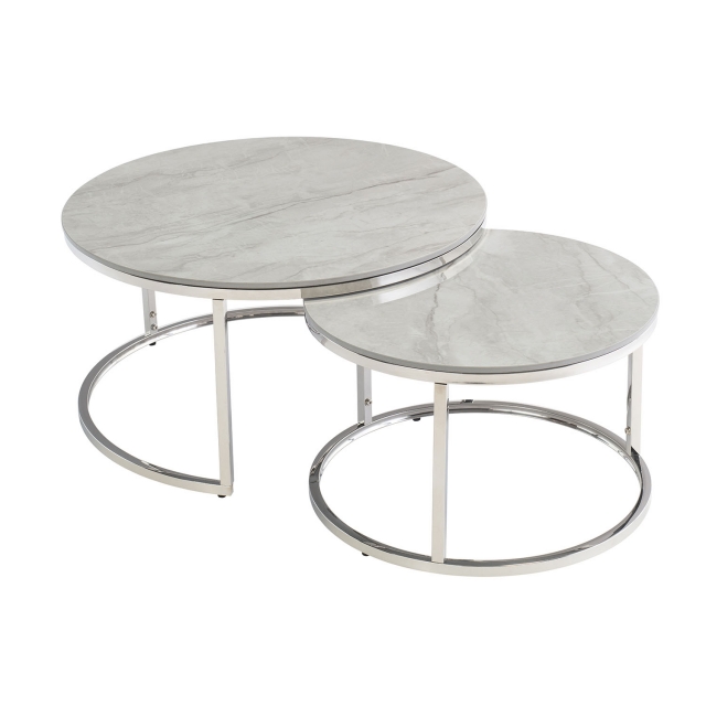World Furniture Houston Round Coffee Table Set in Vilas Grey