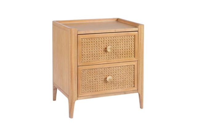 Bedside tables sales with rattan drawers
