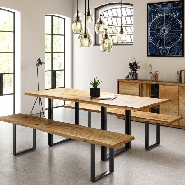 Live Edge Reclaimed Wood 2m Dining Table with U Shaped Legs in Natural