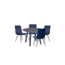 Kettle Interiors 1.1m Concrete Round Dining Table Set with 4 x Retro Blue Velvet Chairs