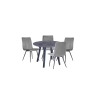 Kettle Interiors 1.1m Concrete Round Dining Table Set with 4 x Retro Grey Velvet Chairs