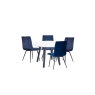 Kettle Interiors 1.1m Marble Round Dining Table Set with 4 x Retro Blue Velvet Chairs