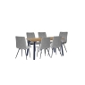 Kettle Interiors 1.8m Oak Finish Dining Table Set with 6 x Retro Grey Velvet Chairs