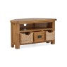 Salisbury Waxed Premium Oak Corner Tv Unit With Baskets Salisbury Waxed Premium Oak Corner Tv Unit With Baskets