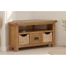 Salisbury Waxed Premium Oak Corner Tv Unit With Baskets Salisbury Waxed Premium Oak Corner Tv Unit With Baskets