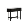 Soho Black Oak Slatted Oval Console Table with Marble Top