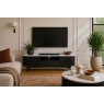 Soho Black Oak Slatted Small TV Unit with Marble Top