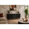 Soho Black Oak Slatted Sideboard with Drawers & Marble Top Soho Black Oak Slatted Sideboard with Drawers & Marble Top