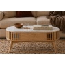 Soho Natural Oak Slatted Oval Coffee Table with Marble Top