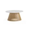 Soho Natural Oak Slatted Round Coffee Table with Marble Top