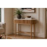 Soho Natural Oak Slatted Oval Console Table with Marble Top