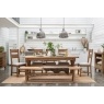 Tewkesbury Smoked Oak Cross-Leg 200-250cm Ext Dining Table Set with x6 Slat Back Chairs & Bench