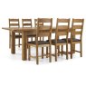Salisbury Waxed Premium Oak Large Ext Dining Table Set + 6 Slat Back PU Chairs Salisbury Waxed Premium Oak Large Ext Dining Table Set + 6 Slat Back PU Chairs