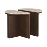 California Dark Oak Half Moon Nest of Tables with Travertine Top California Dark Oak Half Moon Nest of Tables with Travertine Top