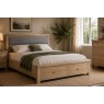 Normandy White Wash Storage Bedframe with Grey Fabric Headboard Normandy White Wash Storage Bedframe with Grey Fabric Headboard
