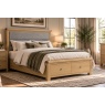 Normandy Chunky Country Oak Storage Bedframe with Grey Fabric Headboard